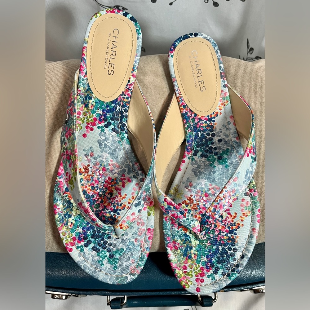 NWOT - Charles by Charles David Fashion Sandals - Blue and Pink Floral Pattern